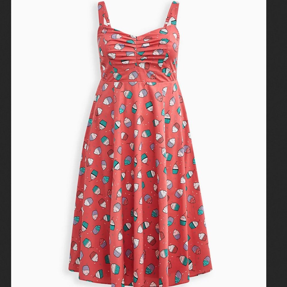 Torrid cupcake print poplin fit & flare dress, pockets, Plus size 4X(26)